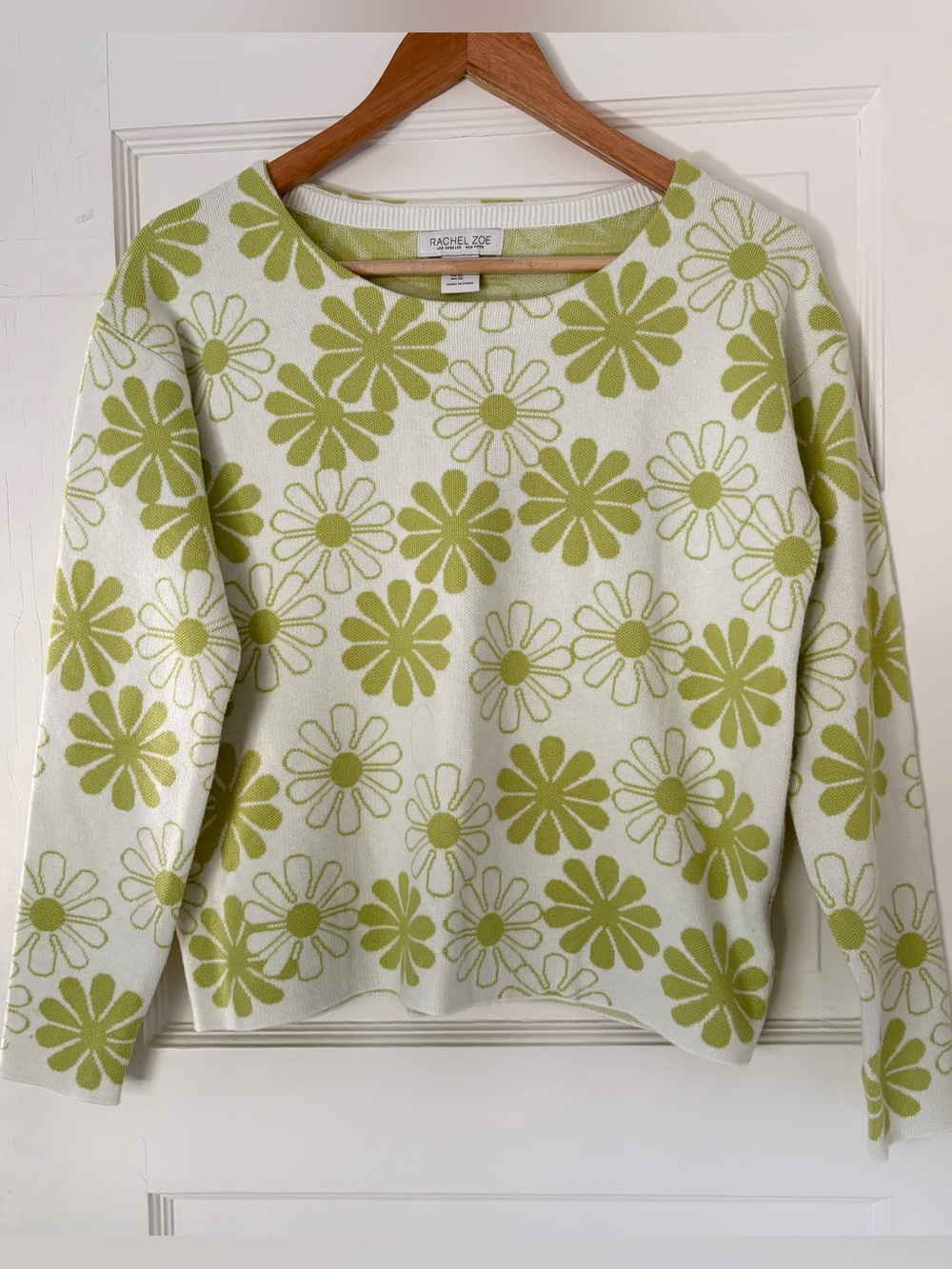 Rachel Zoe White and Lime Daisy Knit Sweater
